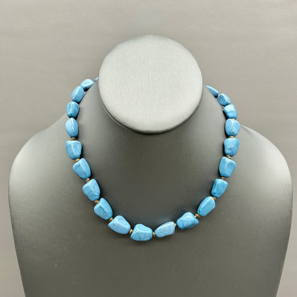 Premier Designs Necklace Women Blue Faux Turquoise Beaded Gold Tone Adjustable